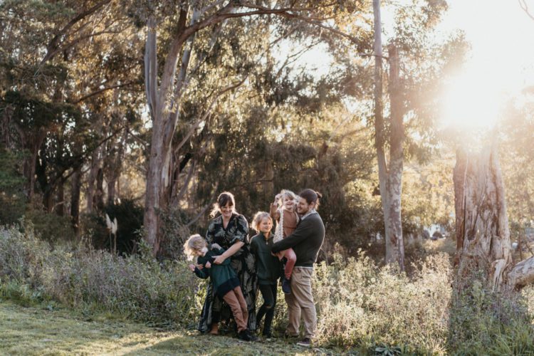 outdoor winter family photography of a family of five in bushland in Melbourne