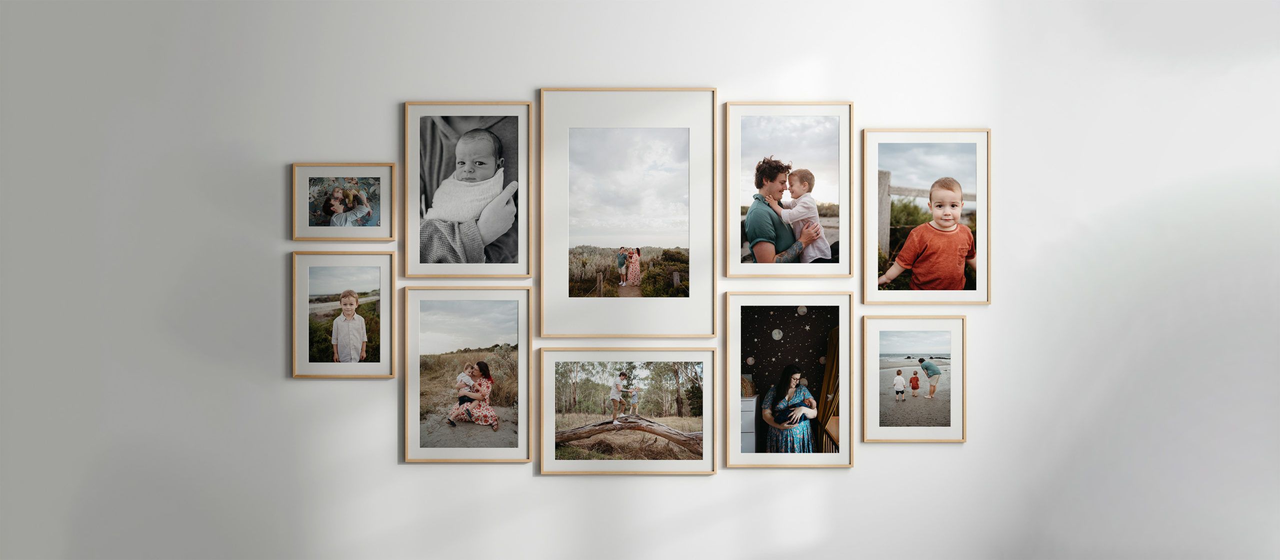 gallery wall layout of a family who has had multiple sessions with Bec Matheson Photography
