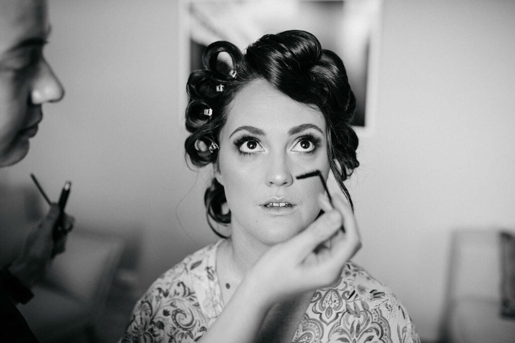 bride has mascara applied