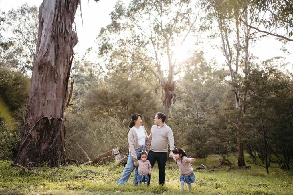 a family travelling to Melbourne in australian bushland