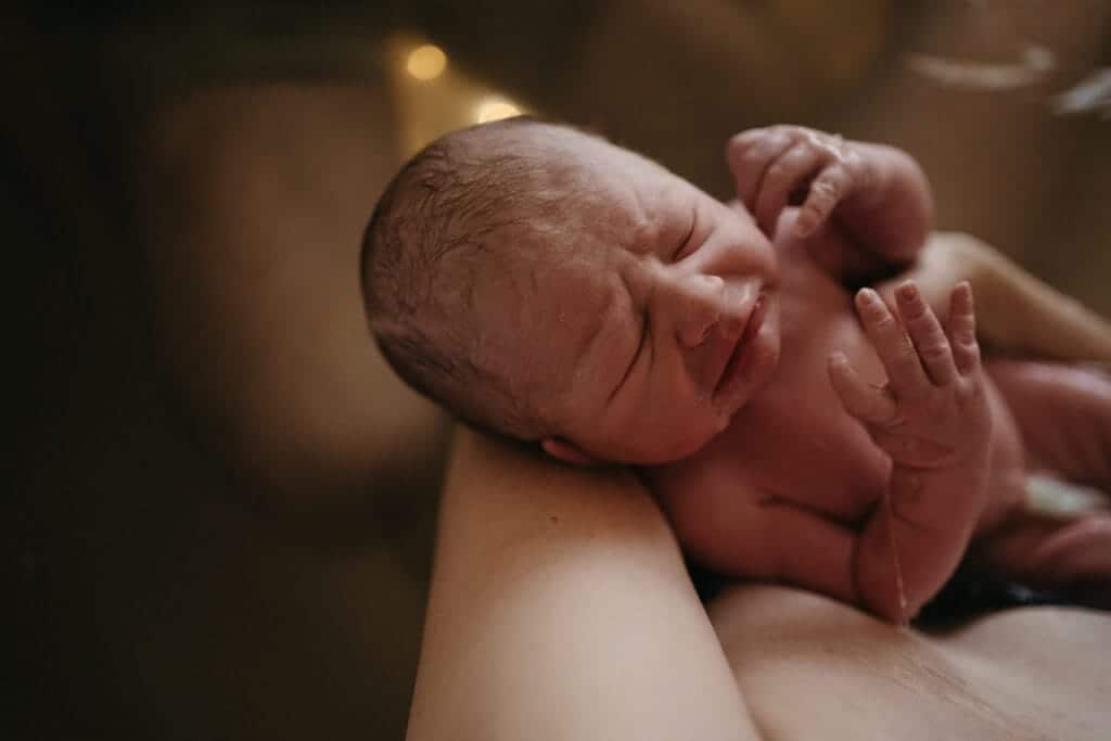 a newborn baby being held right after a homebirth in melbourne