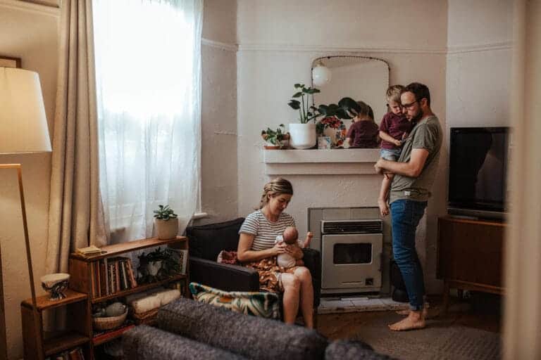melbourne in home newborn session with a family naturally in their living room