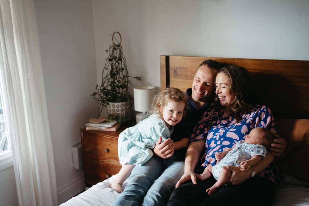 melbourne newborn photography with toddler sibling at home